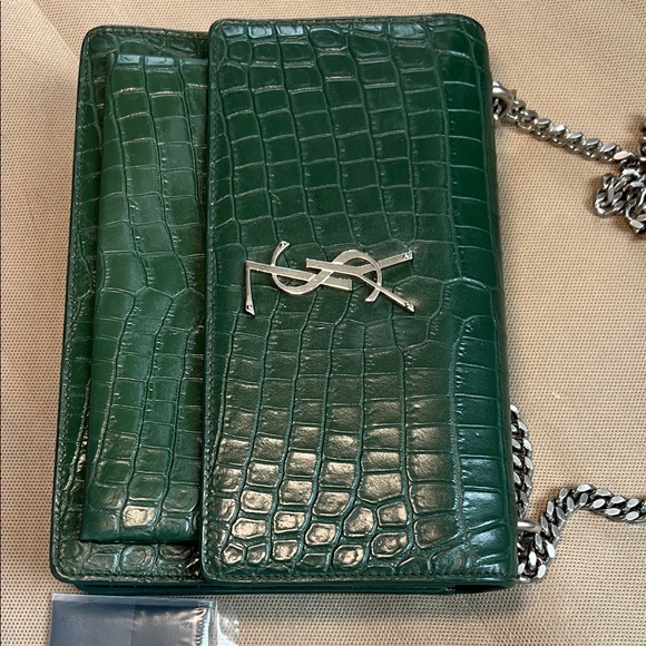 Yves Saint Laurent Dark Green Croc-Embossed Crossbody Bag - Picture 11 of 13